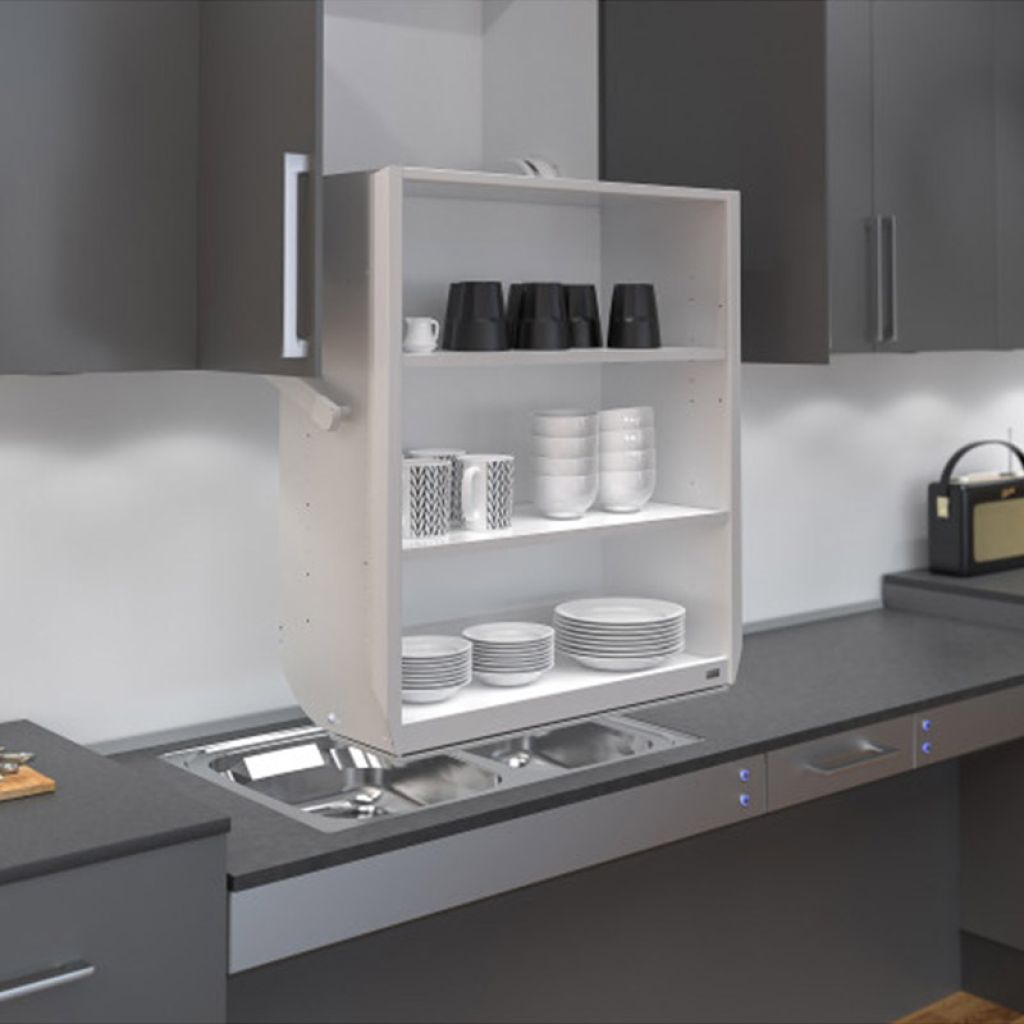 ARELOR-UES - Guide pratique « Production de logements accessibles et adaptés » - Espace privatif - Salon, salle à manger, cuisine - ARELOR-UES - Guide pratique « Production de logements accessibles et adaptés » - Espace privatif - Salon, salle à manger, cuisine - Étagère réglable