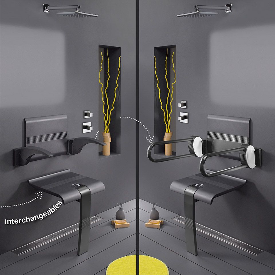 ARELOR-UES - Guide pratique &laquo; Production de logements accessibles et adapt&eacute;s &raquo; - Espace privatif - Salle de bain - Exemple de si&egrave;ge de douche escamotable